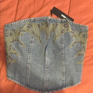Fashion Nova Blue and Gold Embroidered Shorts